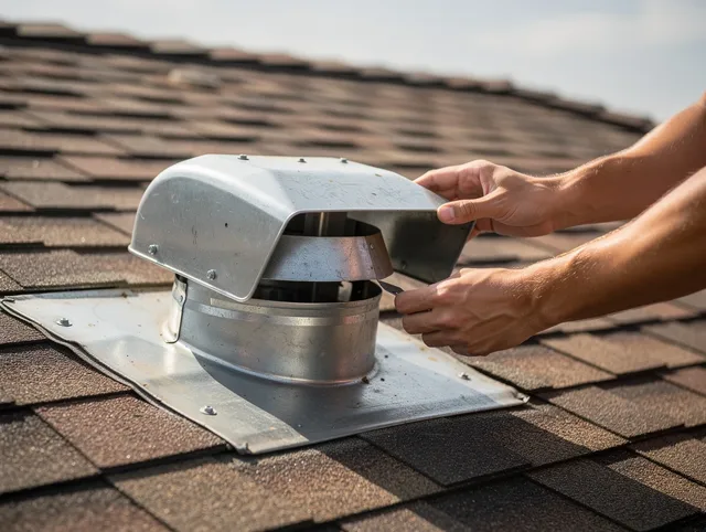 Palm Bay Dryer Vent Cleaning certified technician safely cleaning a roof-mounted dryer vent in Palm Bay