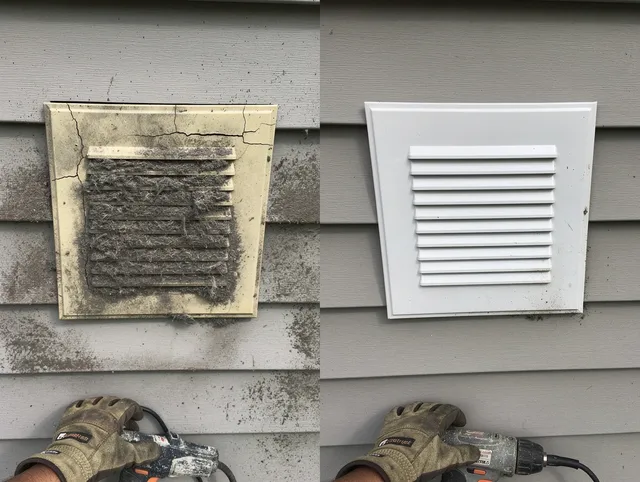 Palm Bay Dryer Vent Cleaning technician installing high-quality dryer vent cover at a residential property in Palm Bay
