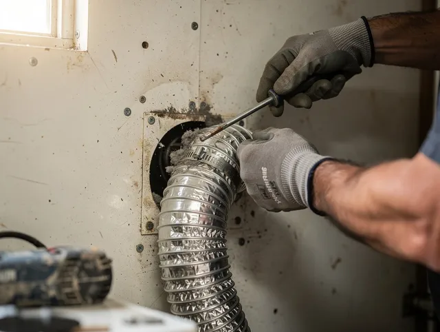 Palm Bay Dryer Vent Cleaning technician performing precise dryer vent hose installation in Palm Bay